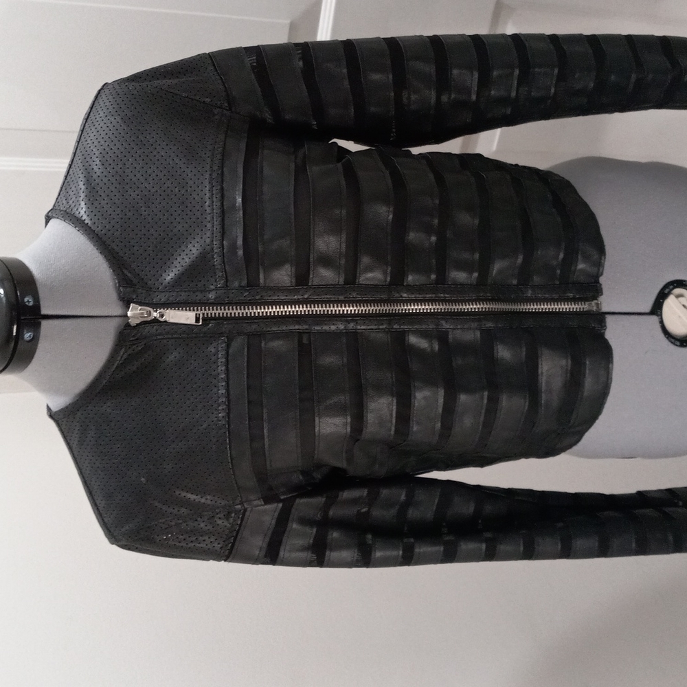 Dex Faux Leather With Sheer Striped Top/Jacket Size Small